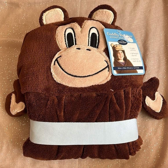 Brand New Berkshire Blanket Cuddly Buddies Hooded Wrap Throw Cocoa Chimpanzee - Picture 12 of 12